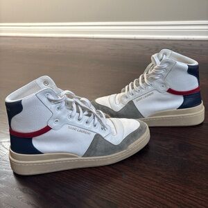 Saint Laurent White and Blue High-Top Sneakers